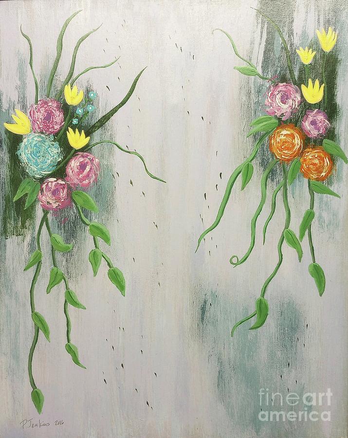 Flowers on a wall Painting by Patti Jenkins