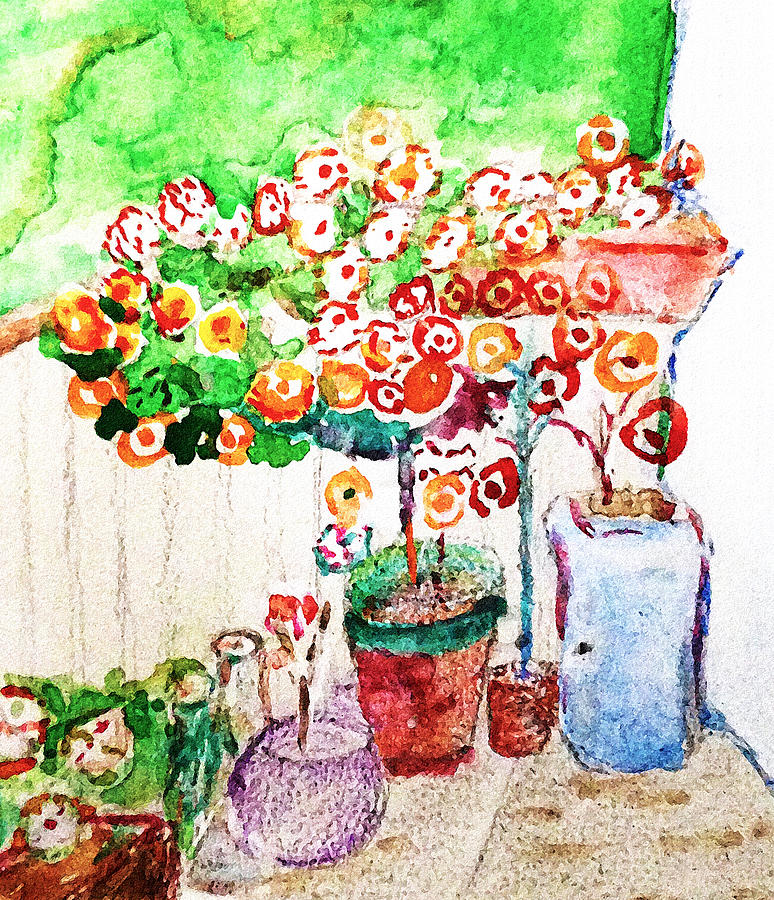 Flowers On The Balcony By Nikolai Dudorov Drawing