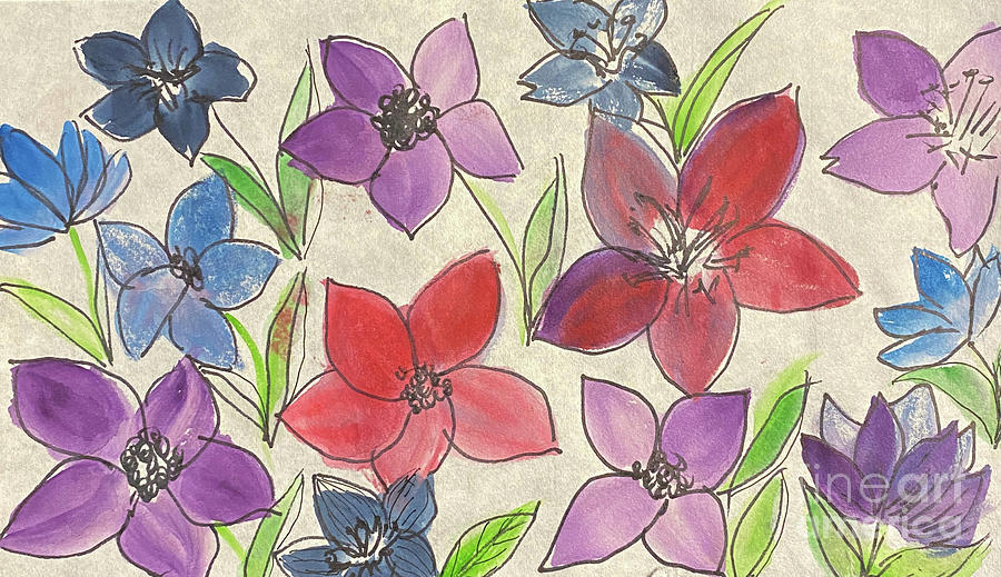Flowers on Washi Mixed Media by Lisa Neuman