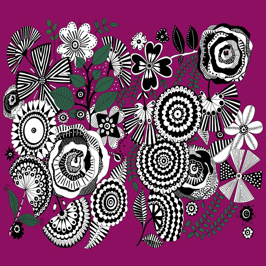 Flowers pattern in black and white Painting by Patricia Piotrak