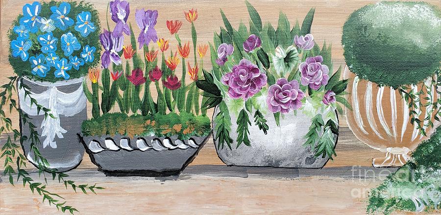 Flowers Shelf Painting by Donna Brown