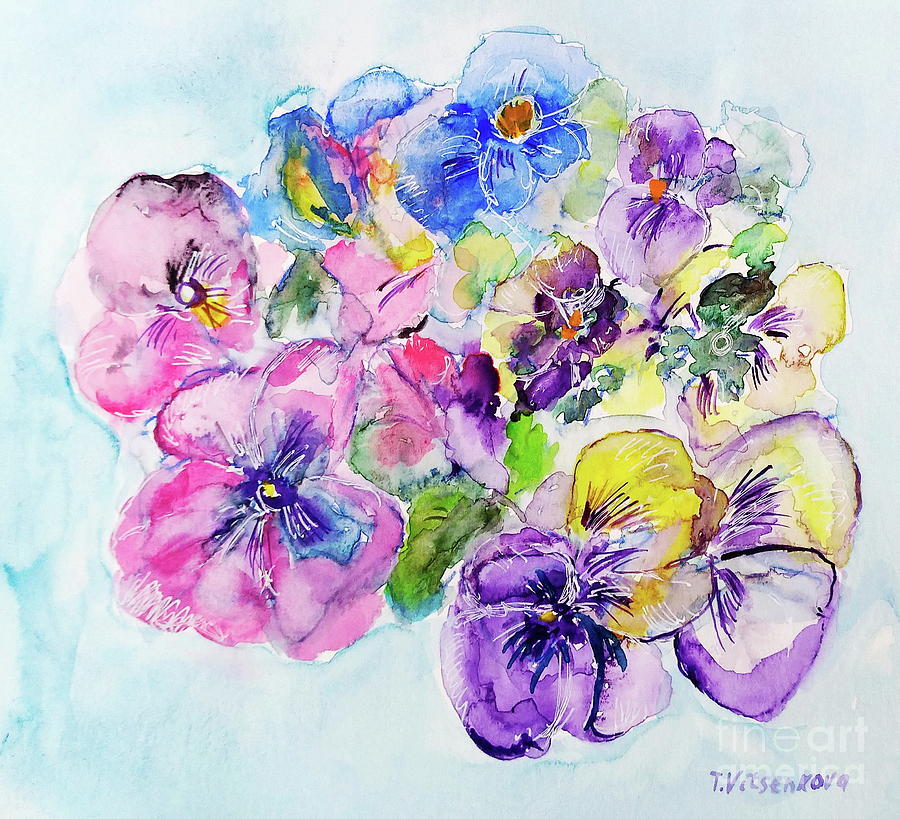 Flowers Violas in summer Painting by Tamara Vitsenkova Fine Art America