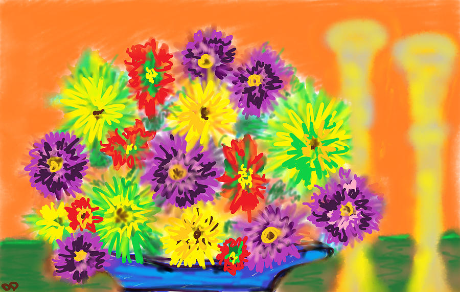 Flowers with candlesticks Digital Art by Diane Dahm