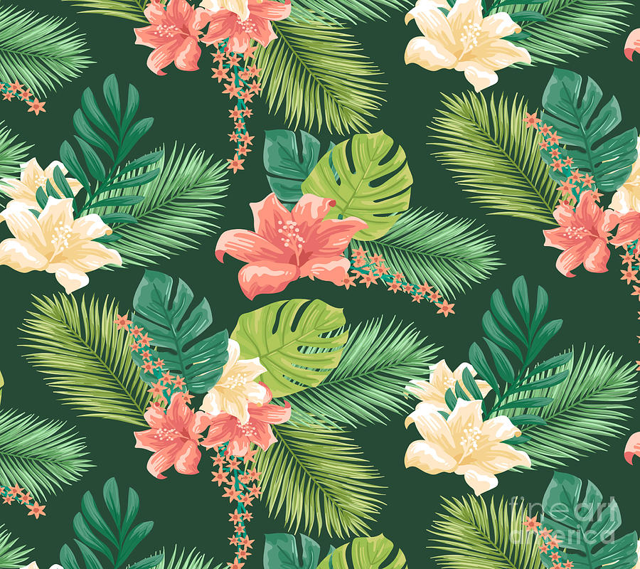 Flowers With Tropical Leaf Digital Art by Noirty Designs