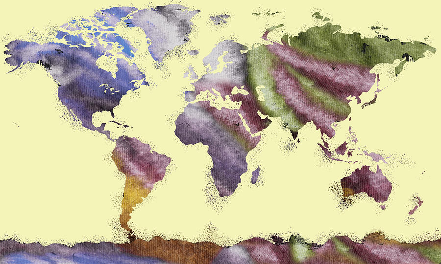 Flowing Colors Soft Splashes Vintage World Map Watercolor Silhouette Colorful PNG Design  Painting by Irina Sztukowski