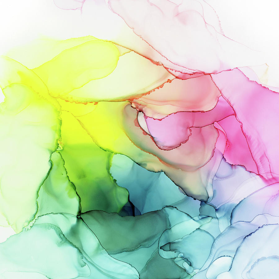 Abstract Painting - Flowing Rainbow Bloom by Olga Shvartsur