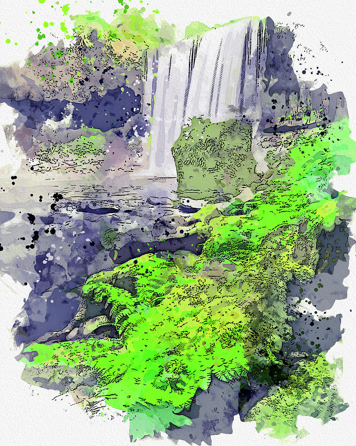 Flowing Waterfall 2, ca 2021 by Ahmet Asar, Asar Studios Painting by Celestial Images