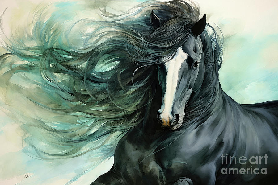 Flowy Friesian Painting by Tina LeCour