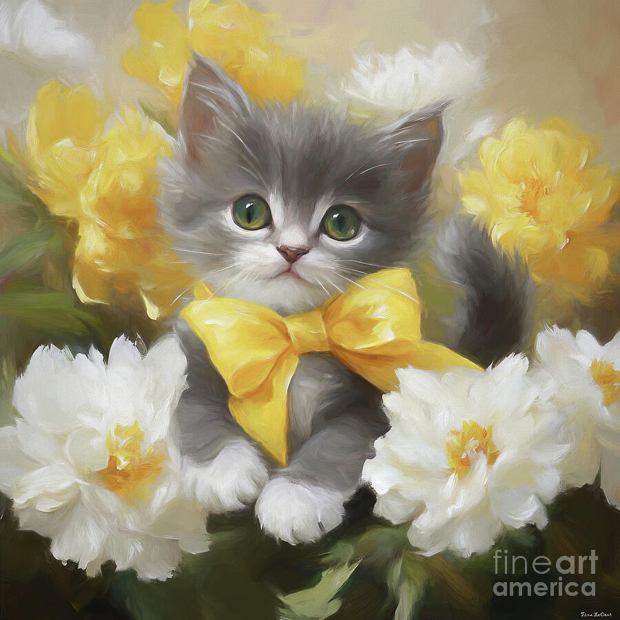Fluff And Flowers Painting by Tina LeCour Fluff And Flowers Painting by Tina LeCour