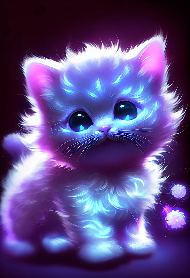 Fluffball Purple Kitty Digital Art by Angie Tirado - Fine Art America