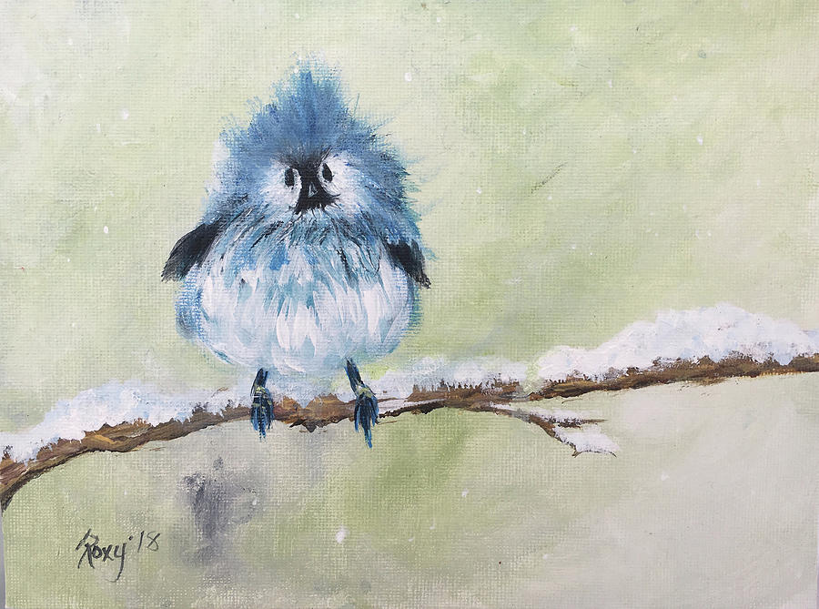 Blue Bird Painting - Fluffy Blue Bird by Roxy Rich