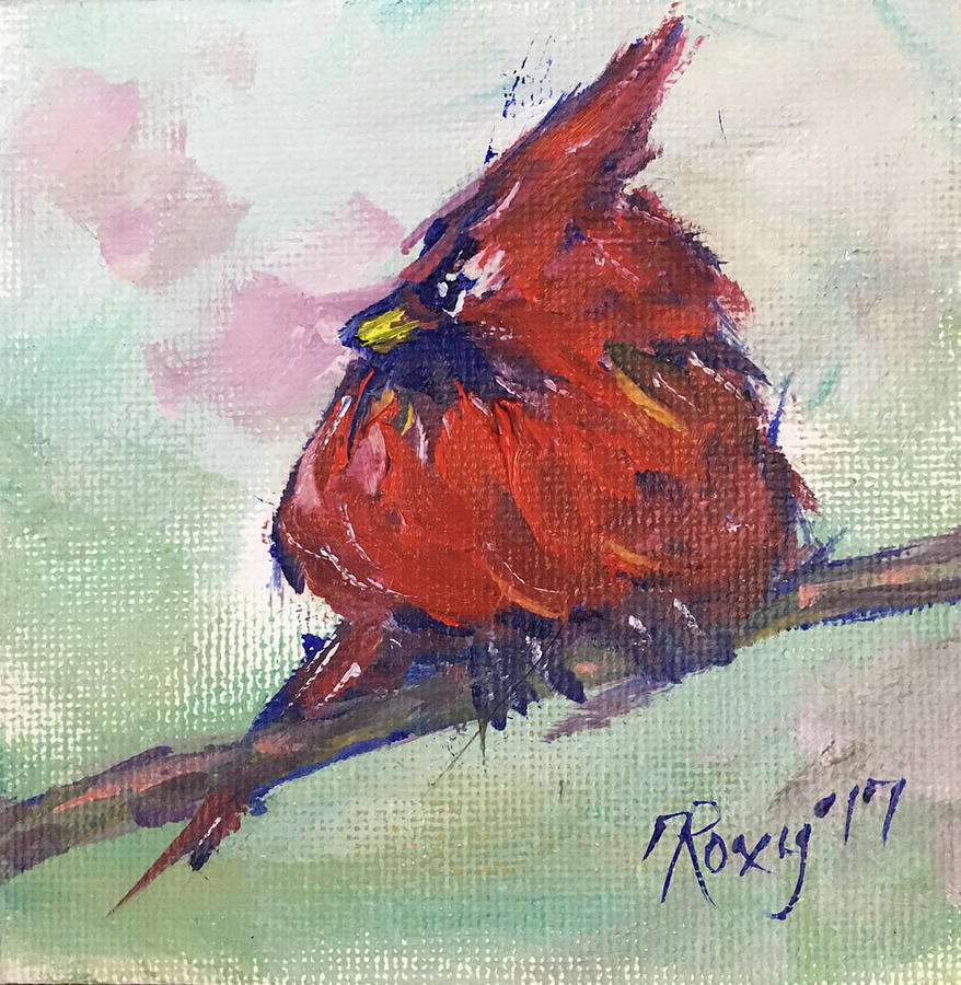 Fluffy Cardinal Painting by Roxy Rich