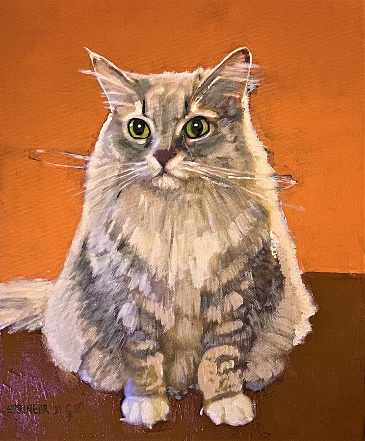 Fluffy Cat Posing Painting by Gary Springer