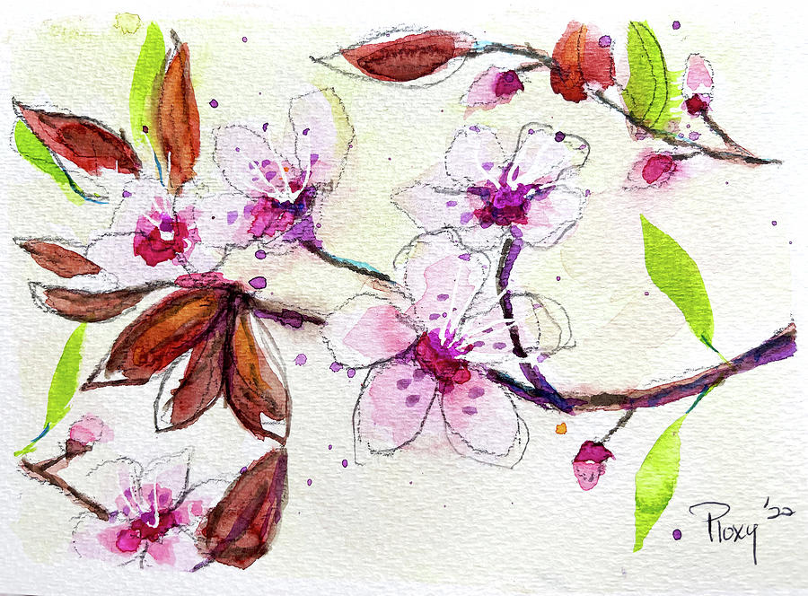 Fluffy Cherry Blossoms 2 Painting by Roxy Rich