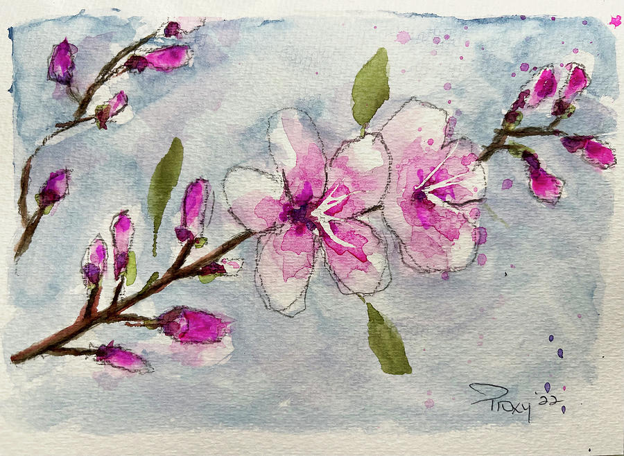 Fluffy Cherry Blossoms 3 Painting by Roxy Rich