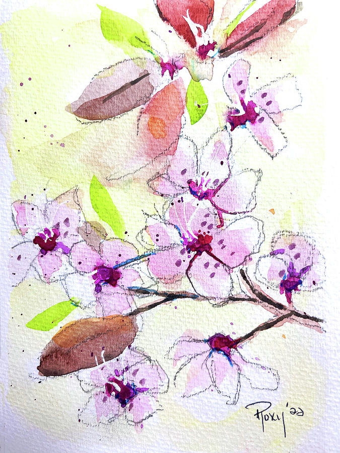 Fluffy Cherry Blossoms Painting by Roxy Rich