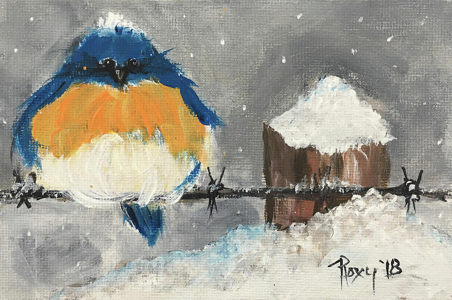 Fluffy Fat BlueBird Painting by Roxy Rich
