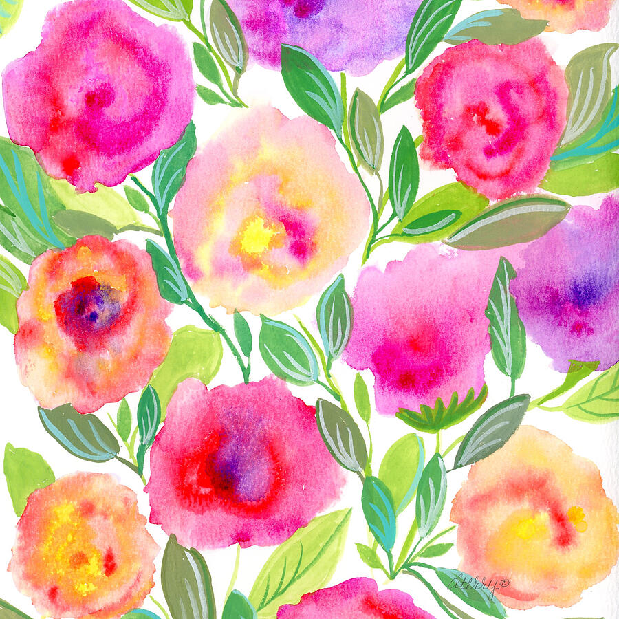 Flower Painting - Fluffy Flowers by Della Terry
