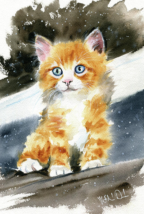 Fluffy Ginger Kitty Painting Painting by Dora Hathazi Mendes