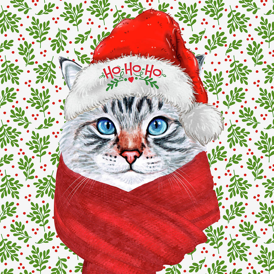 Fluffy Gray Tabby Christmas Cat Digital Art by Doreen Erhardt