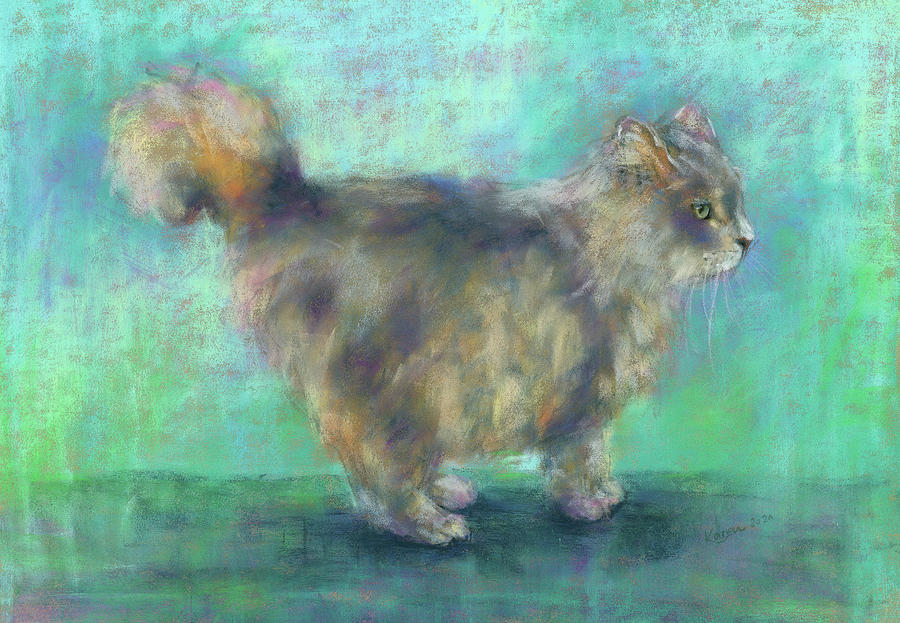 Fluffy longhair cat Painting by Karen Kaspar