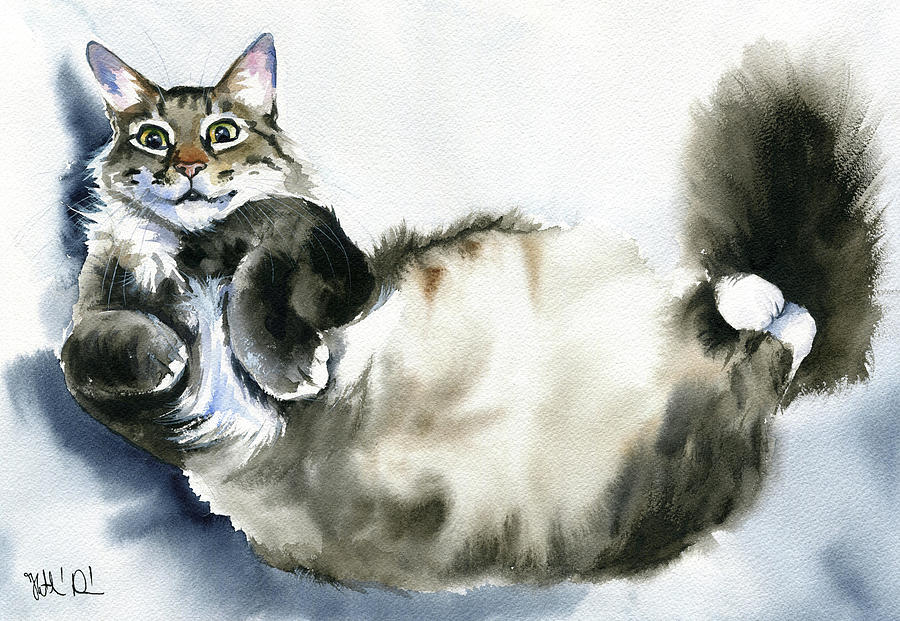 Fluffy Lucky Cat Painting Painting by Dora Hathazi Mendes