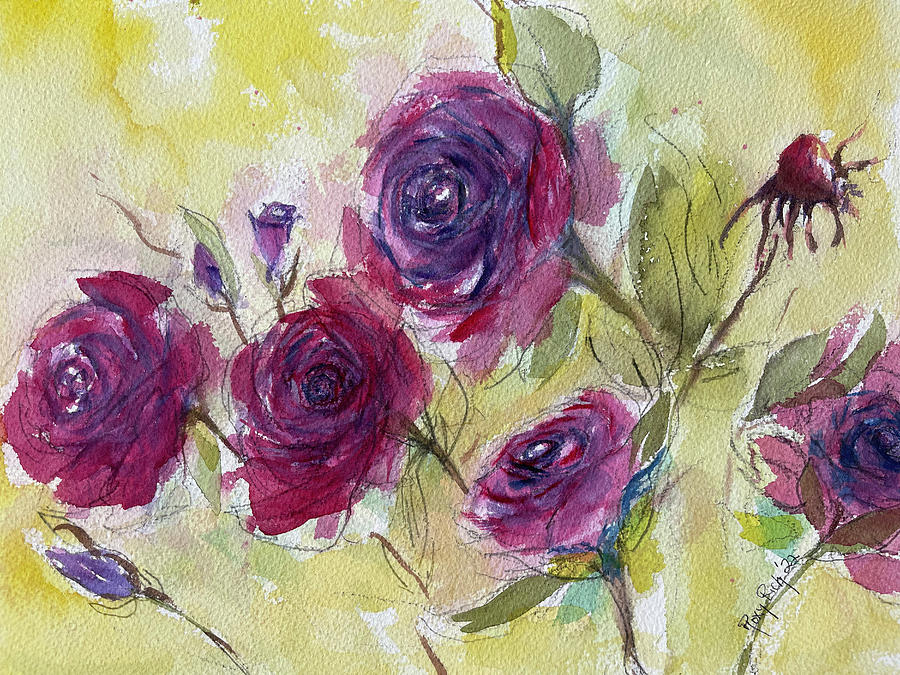 Fluffy Red Roses Painting by Roxy Rich