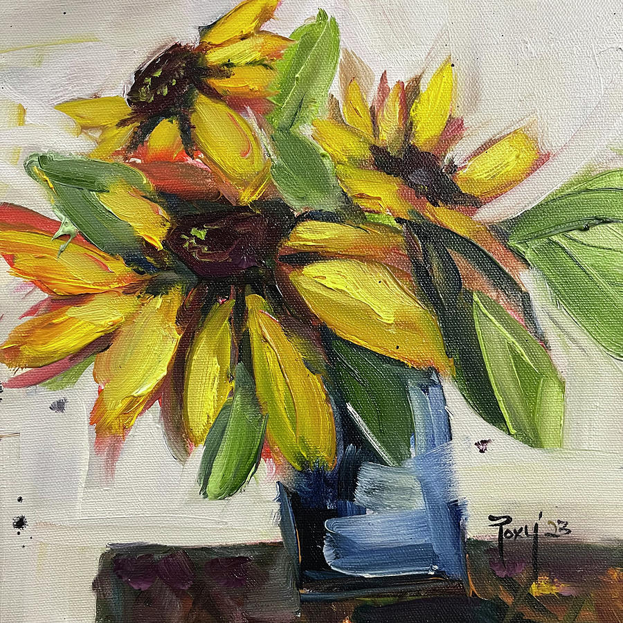 Fluffy Sunflowers Painting by Roxy Rich