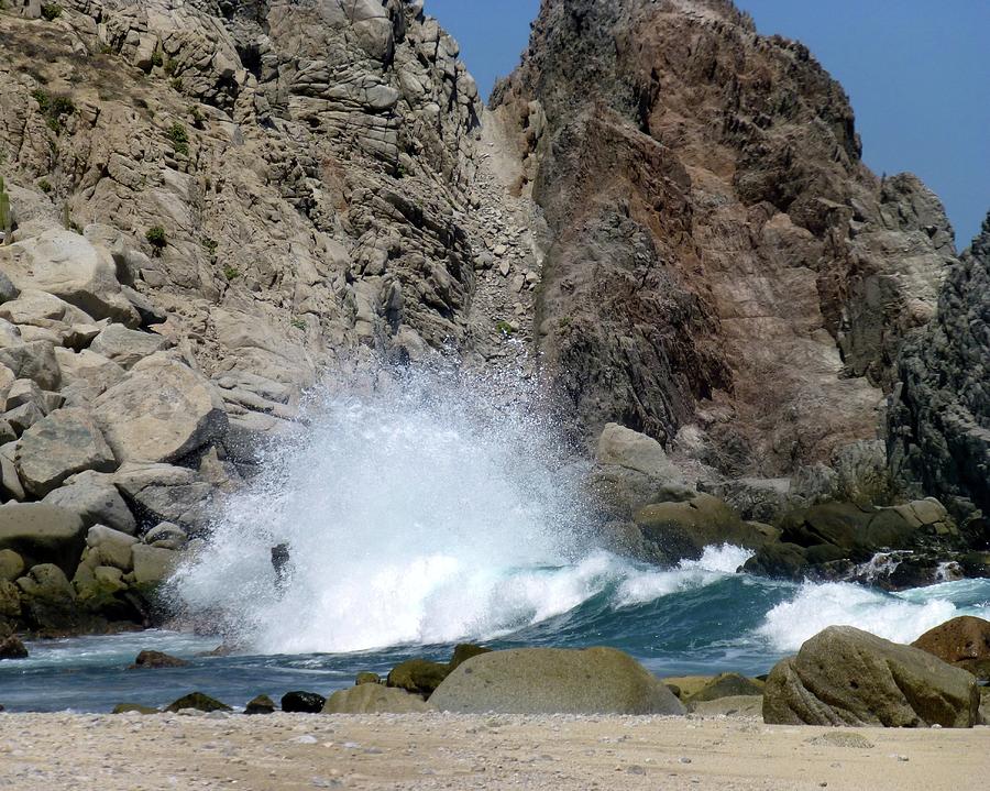 Fluffy Wave Splash On A Cabo Shore Photograph