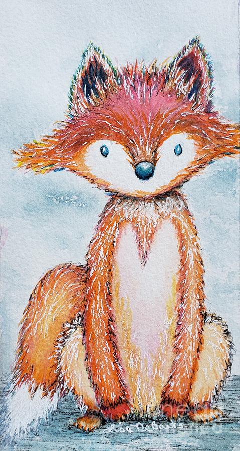 Fluffy Whimsical Baby Fox-do do do do do do do do do Painting by Lisa Debaets