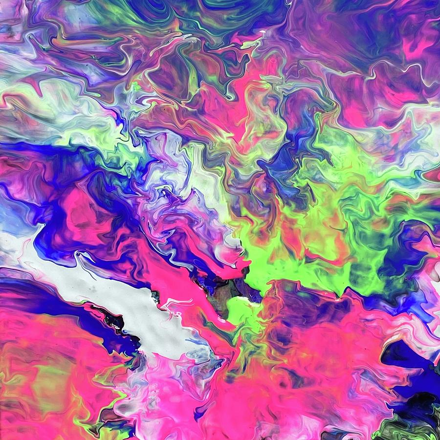 Fluid Abstract Art in Bright Shades of Blue, Hot Pink, Lime Green, and ...