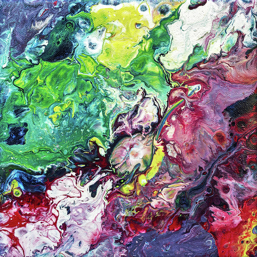 Fluid Abstract Purple Green Painting by Maria Meester