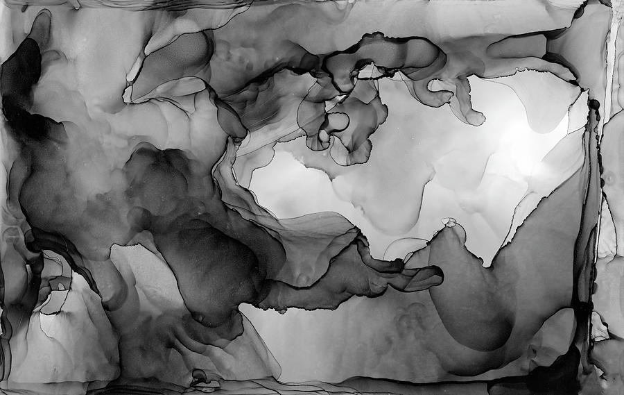 Black And White Painting - Fluid Monochrome Abstract Ink by Olga Shvartsur