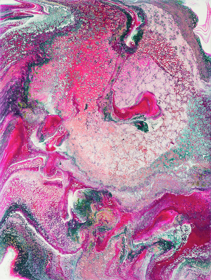 Fluid Painting Acrylic Pouring Pink Magenta Green Painting by Matthias Hauser