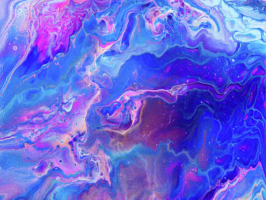 Fluid Universe Blue Purple Pink Acrylic Pouring Painting by Matthias Hauser