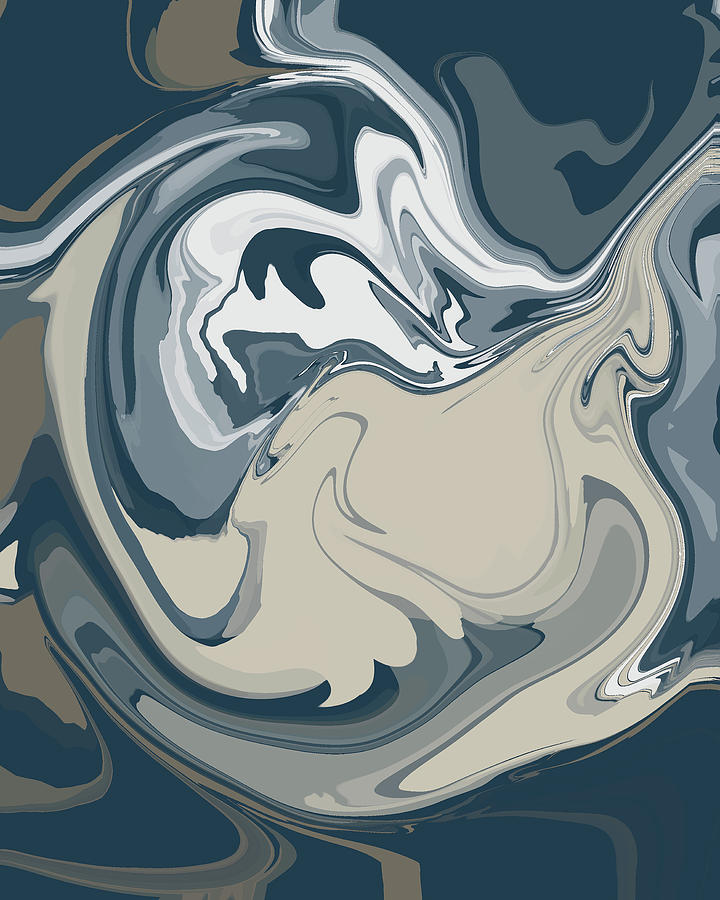 Fluidified 4 - Minimal Abstract Contemporary Painting, Aegean Blue, Squirrel Gray, Mouse Gray, Stone Digital Art