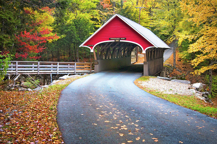 Flume Covered Bridge in Autumn Photograph by Eric Gendron