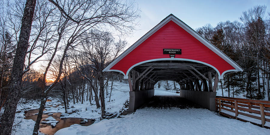 Flume Covered Bridge Sunset Photograph by White Mountain Images