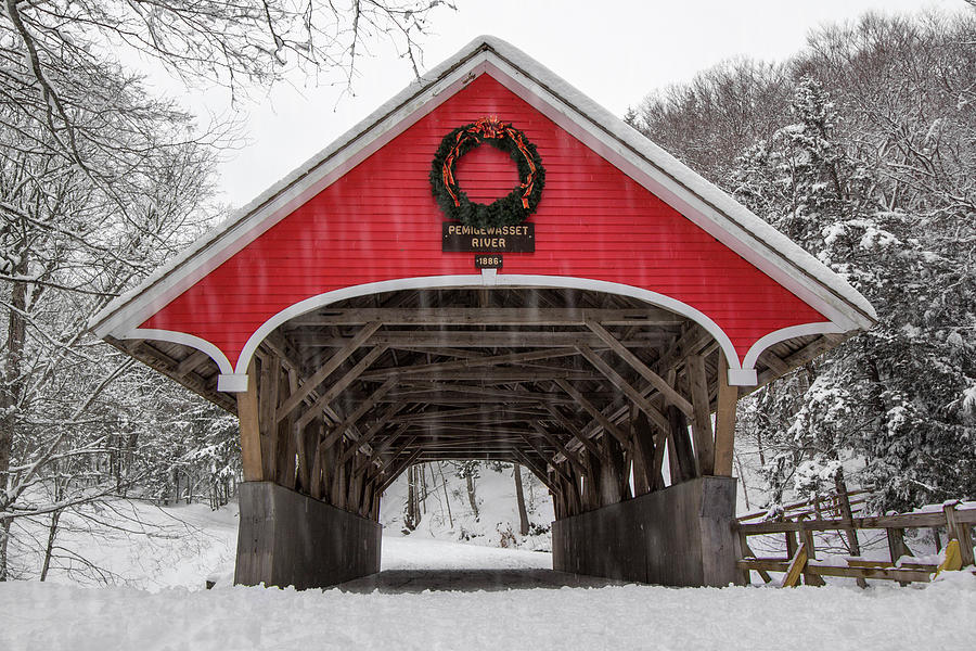 Flume Covered Bridge Winter Photograph by White Mountain Images