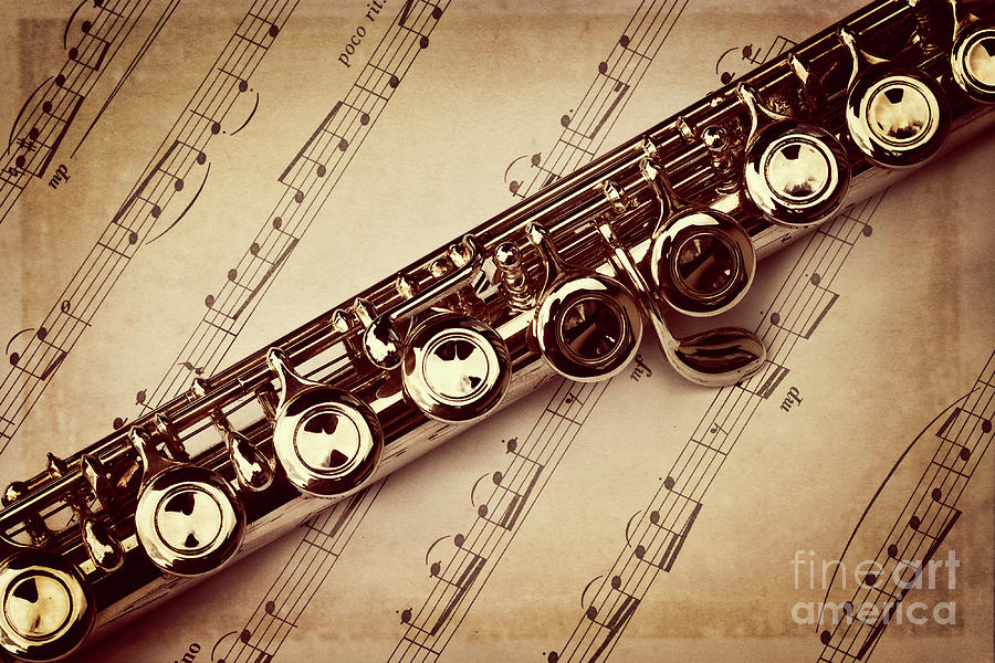 Music Photograph - Flute vintage style by Delphimages Photo Creations