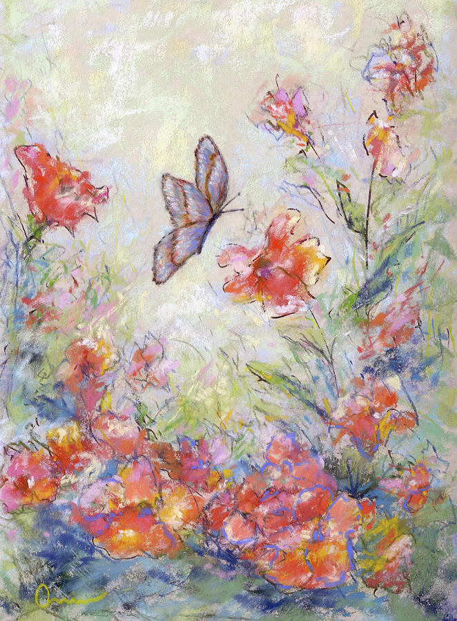 Butterfly And Flowers Pastel By Ann Whittington Wendlick 