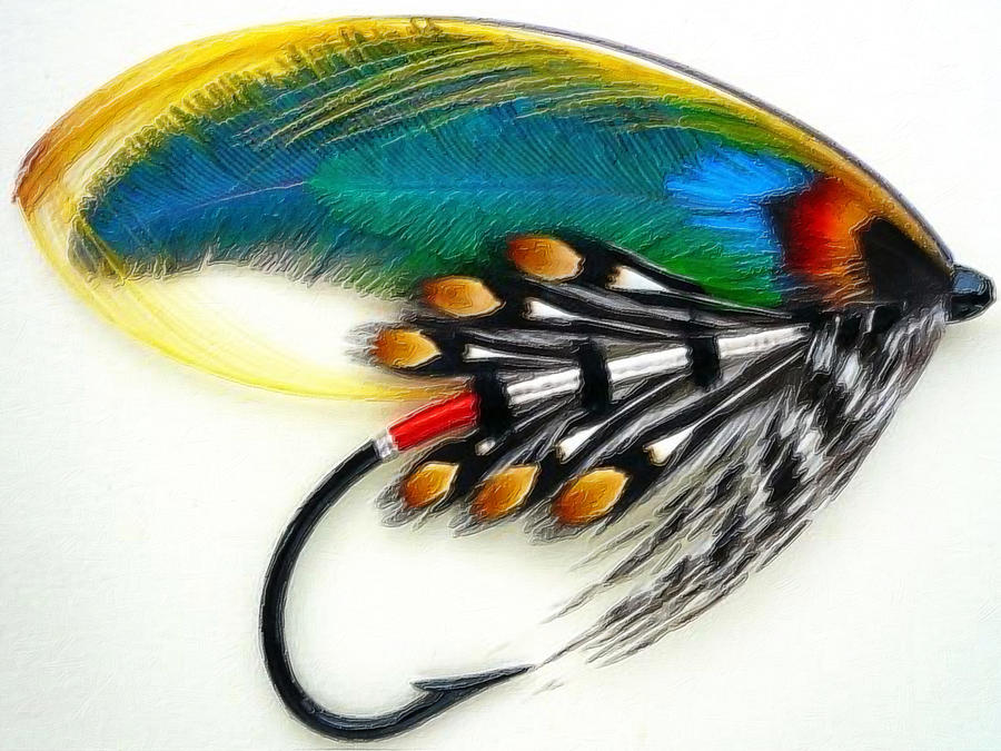 Fly Fishing Lure Painting Study Beautiful Pretty Painting by Tony Rubino