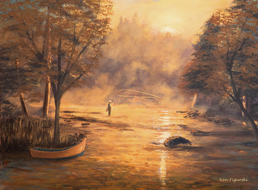 Fly Fishing Sunrise Painting by Ken Figurski