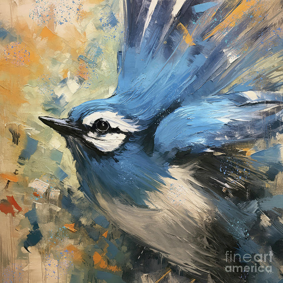 Blue Jay Painting - Fly Little Blue Jay by Tina LeCour