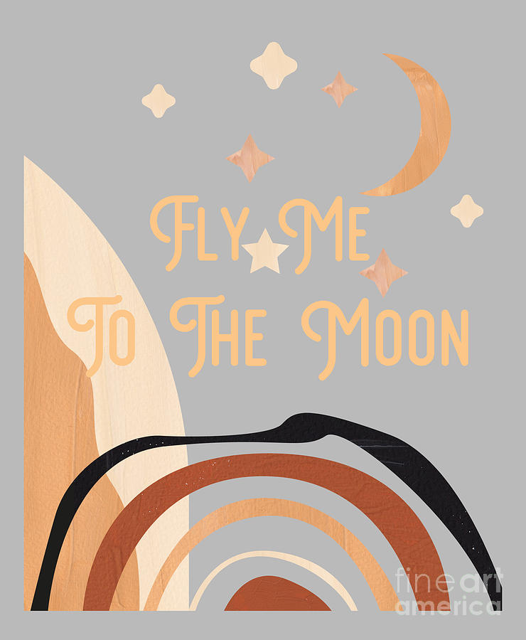Fly Me To The Moon Retro 70s Style Landscape Abstract Digital Art By Bramblier York