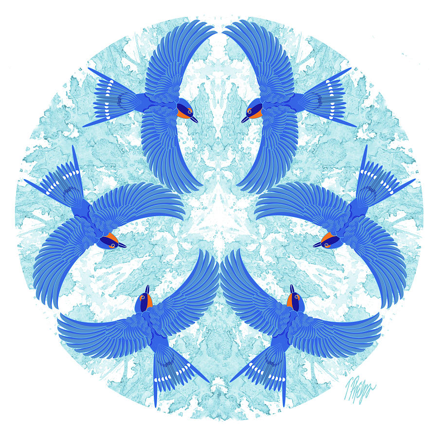 Swallow Digital Art - Flying Blue Swallow Mandala by Tim Phelps