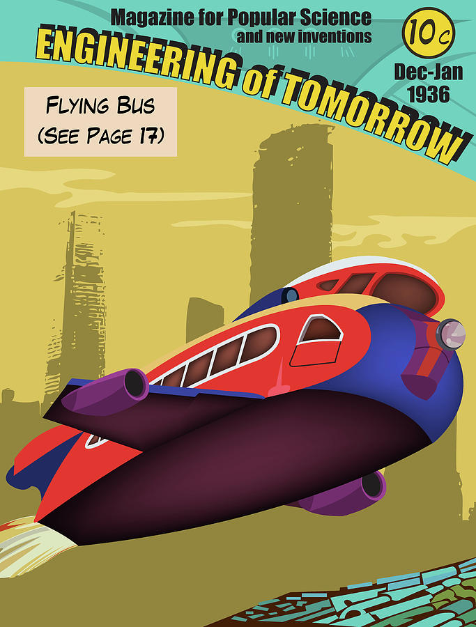 Fantasy Digital Art - Flying Bus by Long Shot