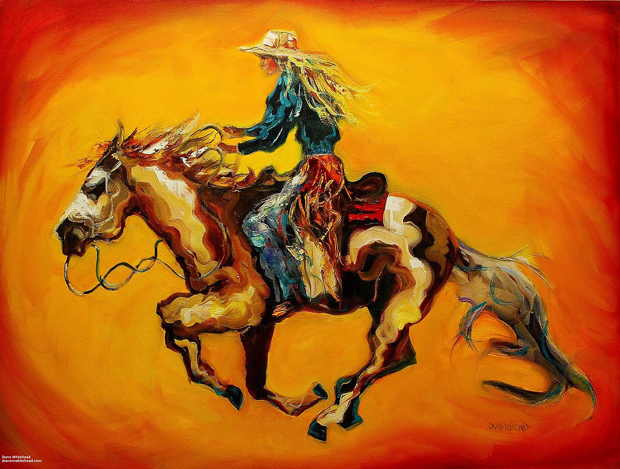 Flying Cowgirl Painting by Diane Whitehead