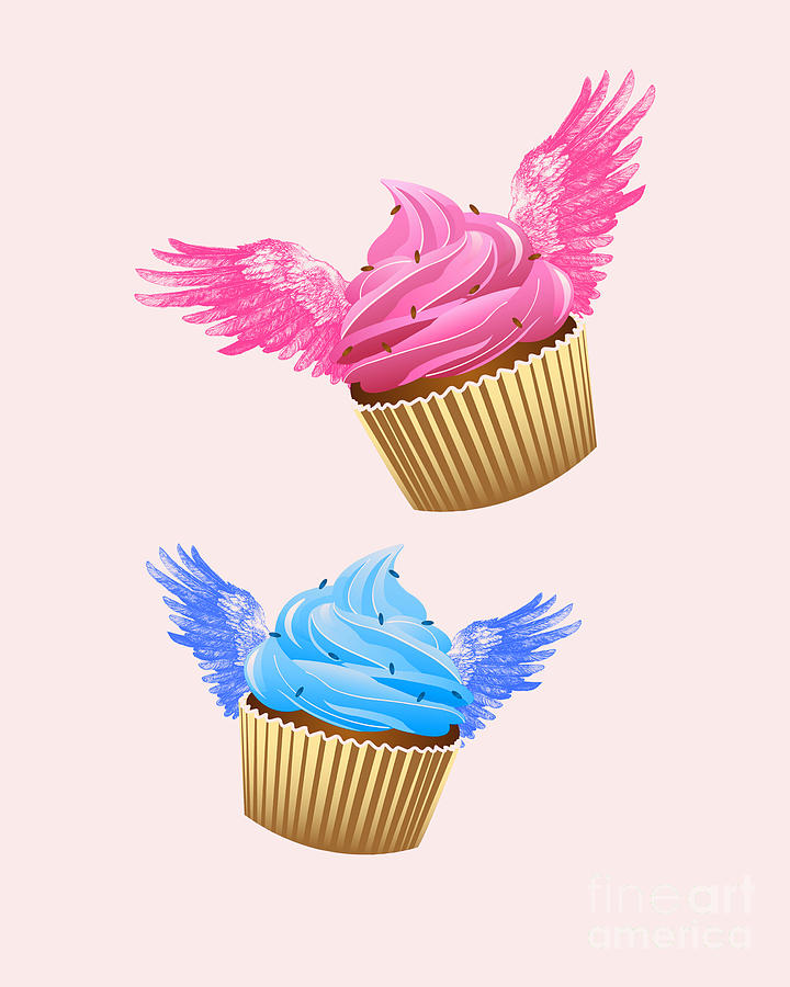 Cake Digital Art - Flying Cupcake Decor by Madame Memento