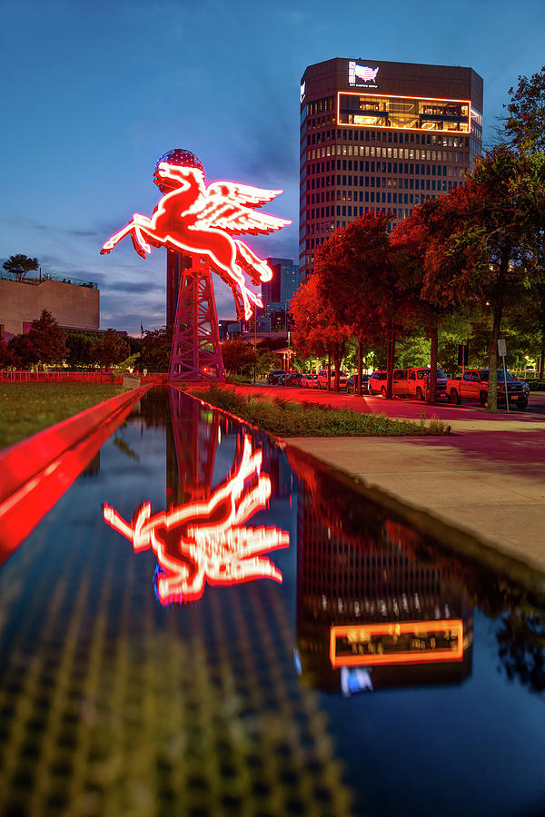 Dallas Skyline Photograph - Flying Dallas Pegasus Reflections in Downtown Dallas by Gregory Ballos